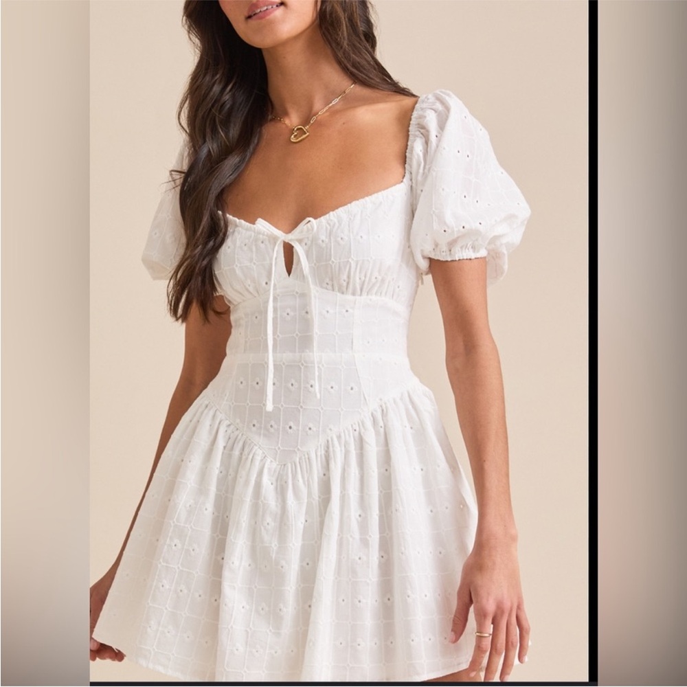 Altar’d State Tillee Eyelet Puff Sleeve Mini Dress with Drop Waist